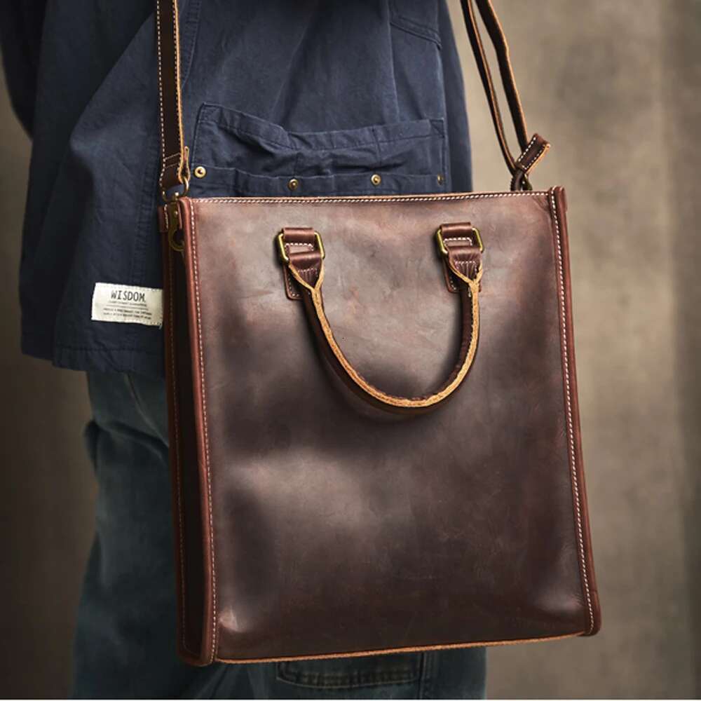 Genuine Handbag Vintage Large-Capacity Man Cowhide Briefcase Leather Business Trip Computer Bag