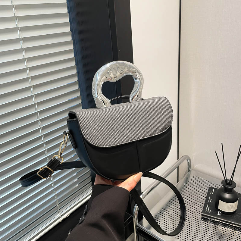 Spring and summer new 2025 shoulder women's trend simple luxury bag saddle bag highend texture splicing design crossbody bag New Free Delivery De