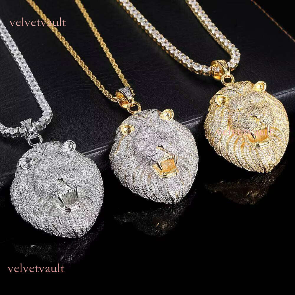Hip hop animal head lion pendant men's necklace gold-plated and sier plated brass chilled jewelry