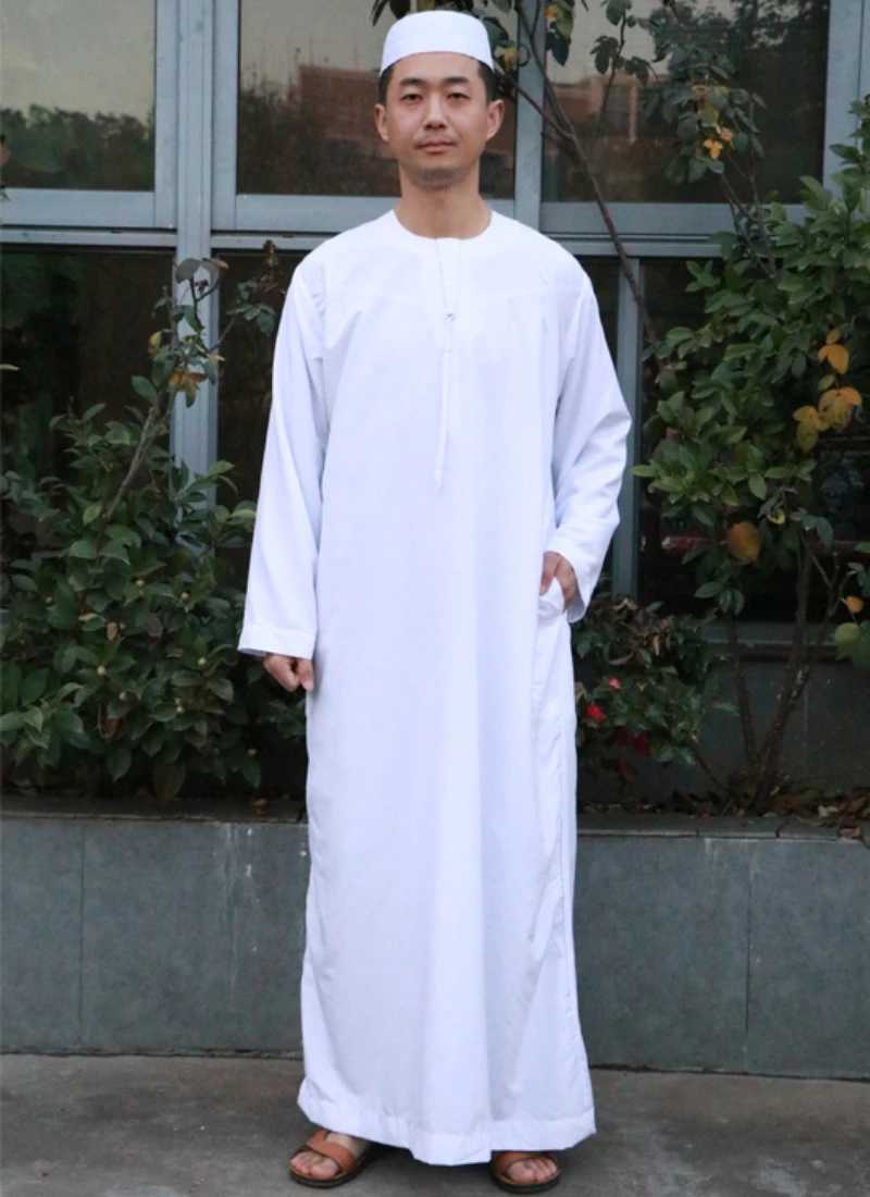 Islamic Clothing Arabic Djellaba Man White Round-necked Thobes for Men Saudi Mens Dress Muslim Men Boubou Moroccan Caftan X250514