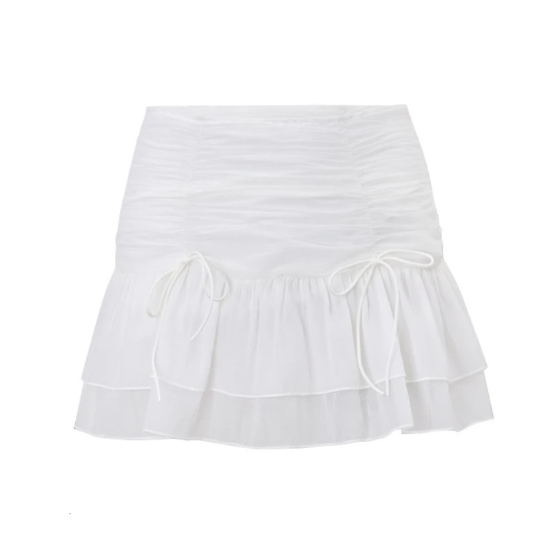 WhereMery Sexy Solid Women Skirt Perspective Pleated Mini Skirts Waist Casual Dresses Street Nightclub Summer Short 250514