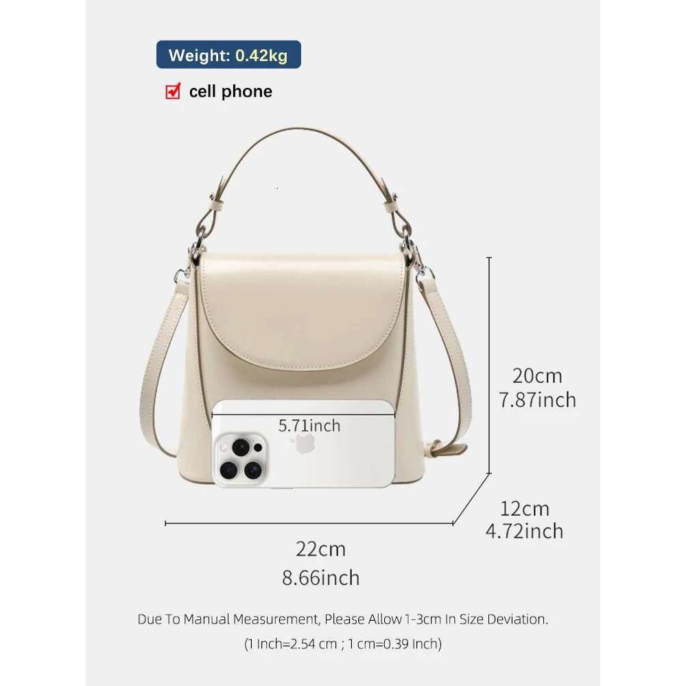 Zency Elegant Beige Handbag Ladies Noble Genuine Leather Shoulder Cross Body French Style Girls Small Phone Bag With Card Slot