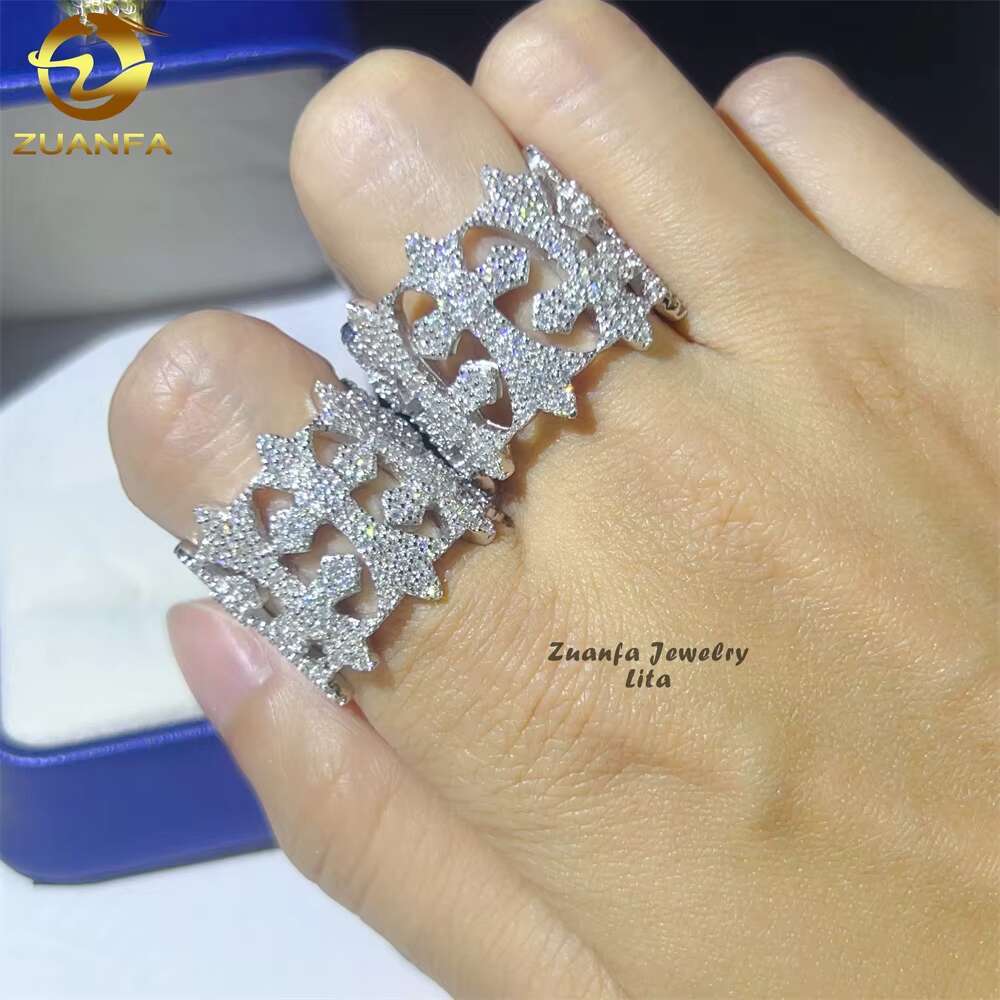 Pass Diamond Tester Hip Hop Iced Out Cross 925 Sterling Silver Mens Certified GRA Moissanite Ring