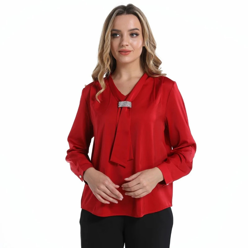 Red Women Blouse Ribbon Shirt y Woman Clothing Korean Reviews Many Clothes Elegant Blouses OL Long Sleeve Ladies Tops 250514