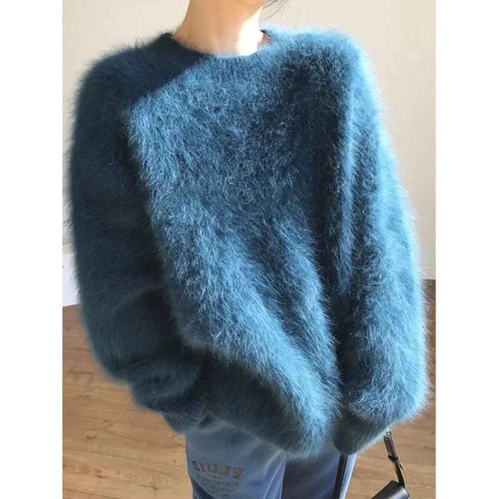 Autumn Winter Mink Fleece Sweater Women's Knitted Pullovers Thick Loose Casual Outerwear Solid O Neck Oversize Jumpers Women