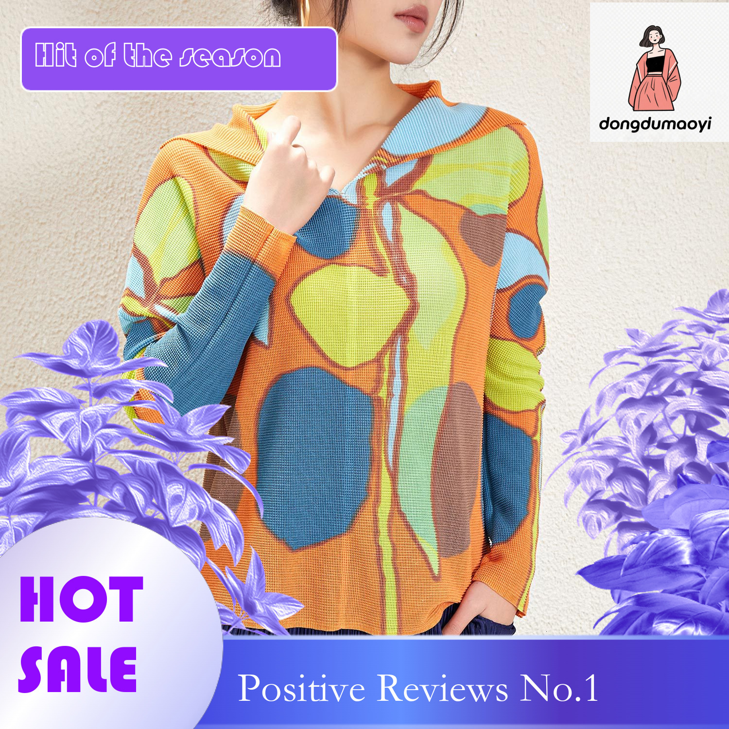 dongdumaoyi Gaoding Sanzhai counter series long sleeved t-shirt base shirt geometric print top summer women's design sense clothes thin