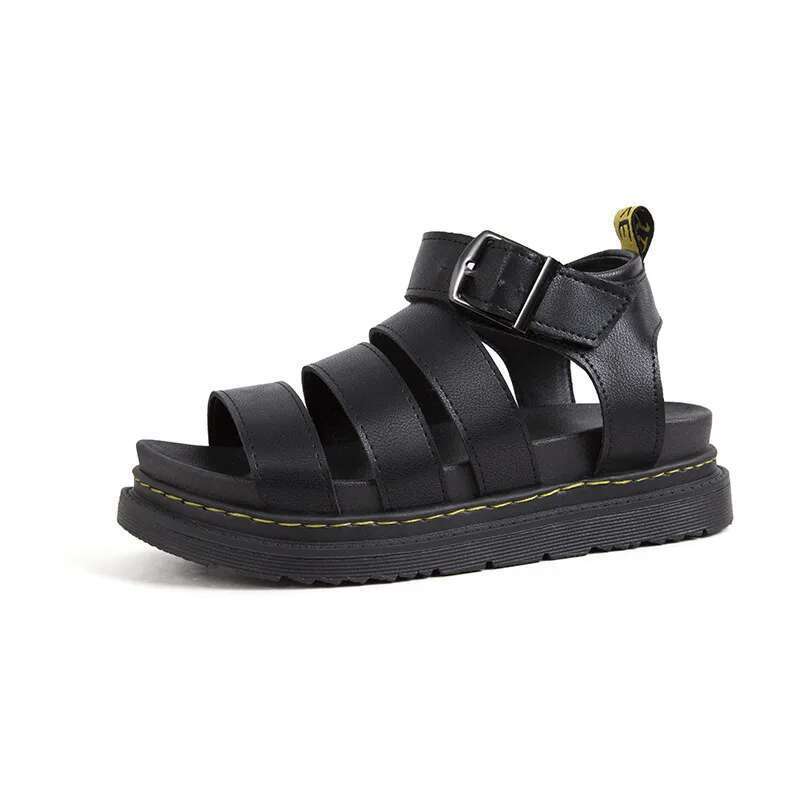 Spot Large Summer New Thick Sole One e Casual Roman Sandals Women's Cross Border Round Head Buckle Shoes