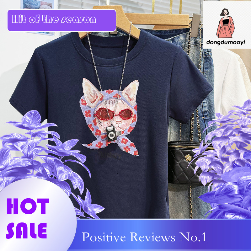 dongdumaoyi Water soft cotton short sleeved T-shirt women's 2025 summer new cartoon print ins loose breathable fashionable trend top