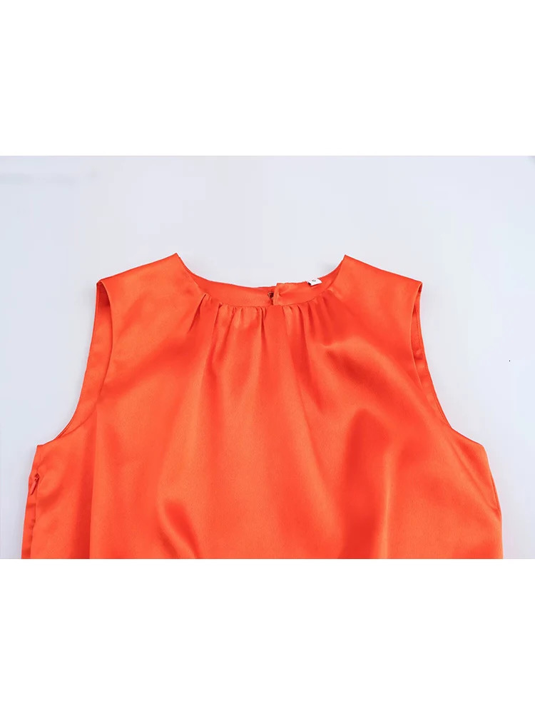 TRAF Women Elegant Solid Pleated Dress Summer Fashion Oneck Sleeveless Slim Party Simple Causal Ladies 250514