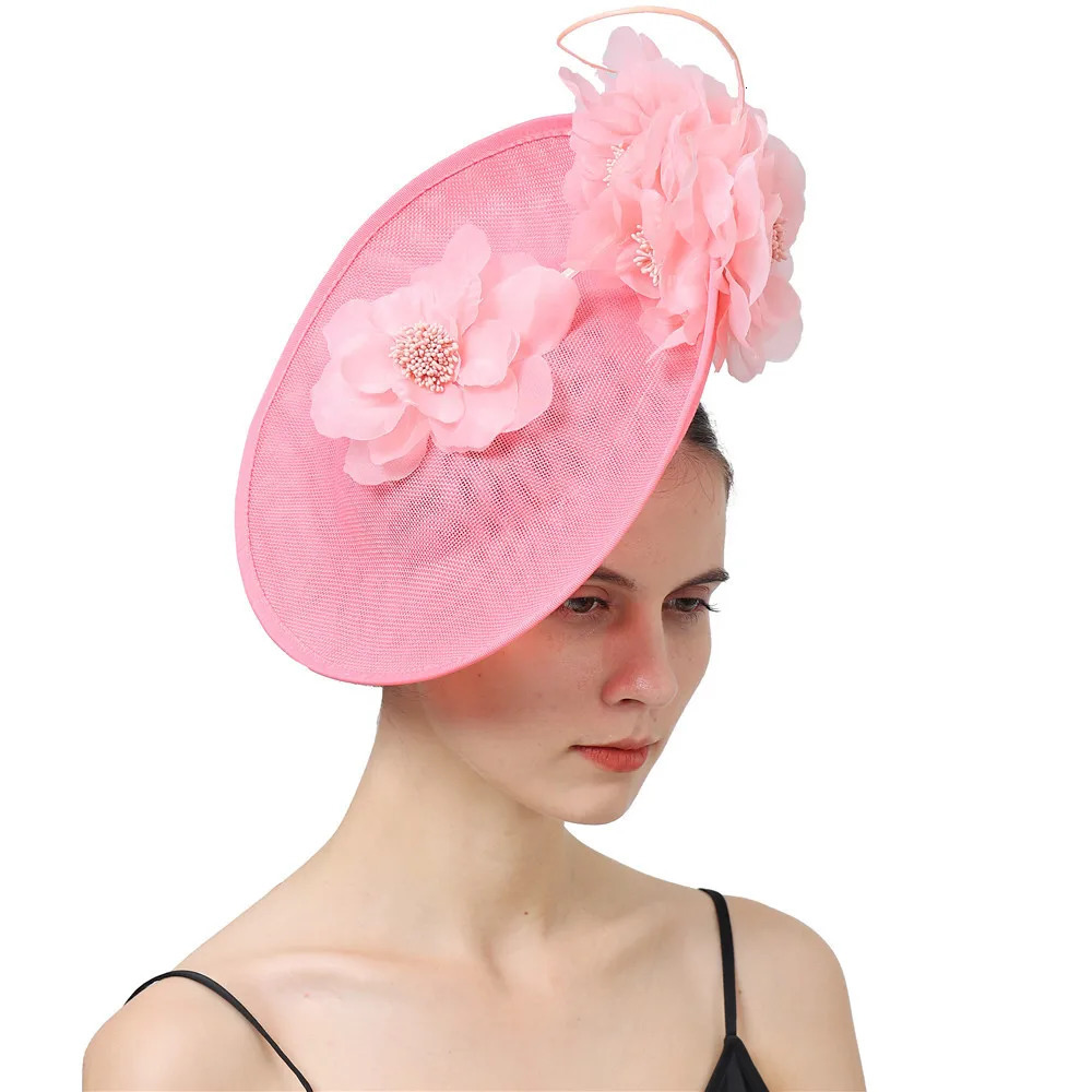 Big Sinamay Kentucky Fascinator Hat Elegant Women Flower Church Cocktail Tea Party Wedding Headwear with Headband Clip 250513