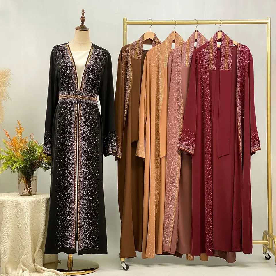 Eid Ramadan Muslim Women Diamonds Maxi Dress Kimono Cardigan Open Abaya Dubai Turkey Kaftan Islam Clothing Ka Robe Jalabiya X250514