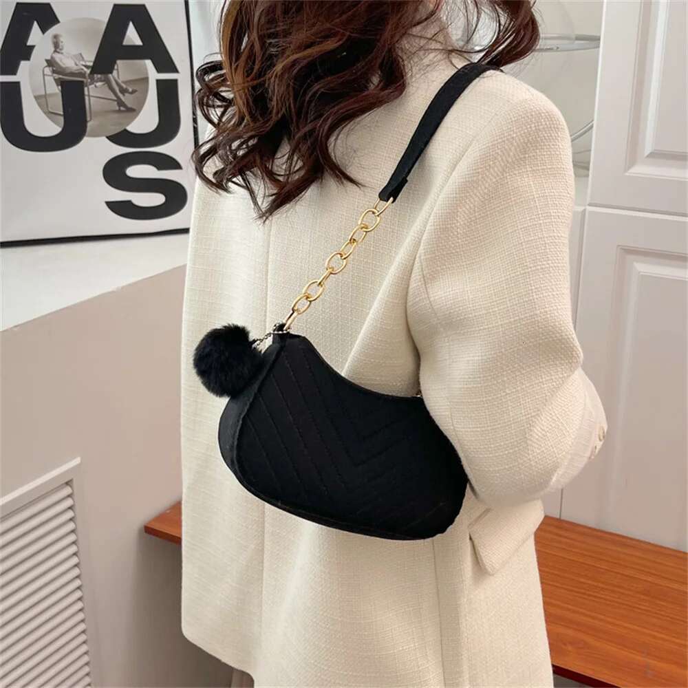 Felt Cloth Fashion Pattern Shoulder Bags Small Handle Underarm Bag Clutch Solid Color Female Handbag With Purse For Women