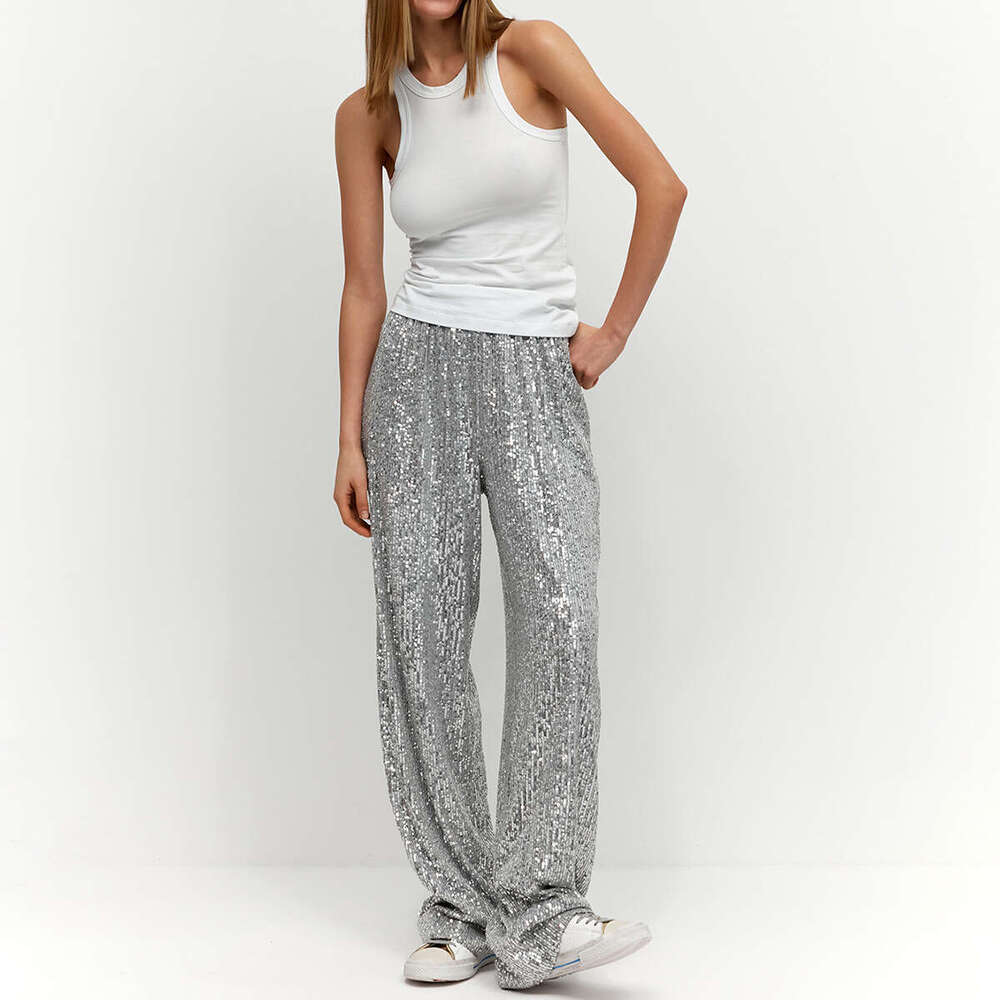 Women's Wear Autumn/Winter New Insy2k Trendy American Pearl Shiny Straight Leg Floor Pants