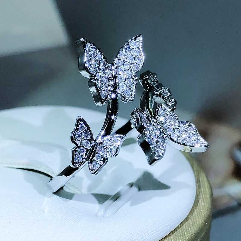 925 Sterling silver Elegant Bow Ring Colorful Resizable Ring Inlay Zircon Ring Fashion Jewelry Wedding Engagement RingXJ250514