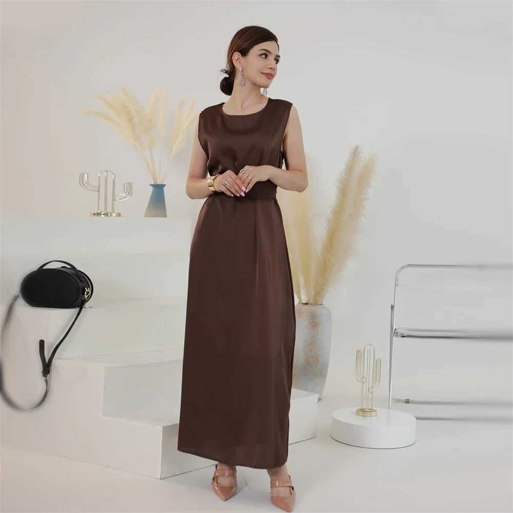 Diamonds Tassel Muslim Women Matching Outfits Kimono Open Abaya Dress 2 Pieces Set Satin Jalabiya Islamic Kaftan Ka Ramadan X250514