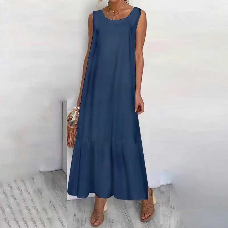 Casual Loose White Maxi Dresses For Women Summer 2024 Fashion Sleeveless Straped O Neck Long Dress Elegant DressesXJ250514