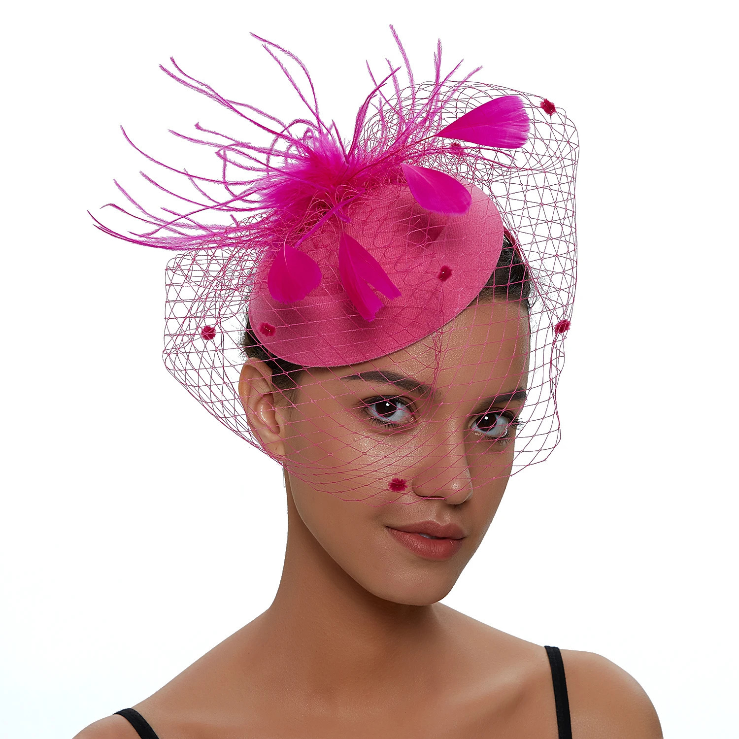 Womens Felt Fascinator Hat Fishnet Veil Small Plush Wave Point Decor Hair Clips Wedding Bridal Cocktail Headwear Fasciantor 250513