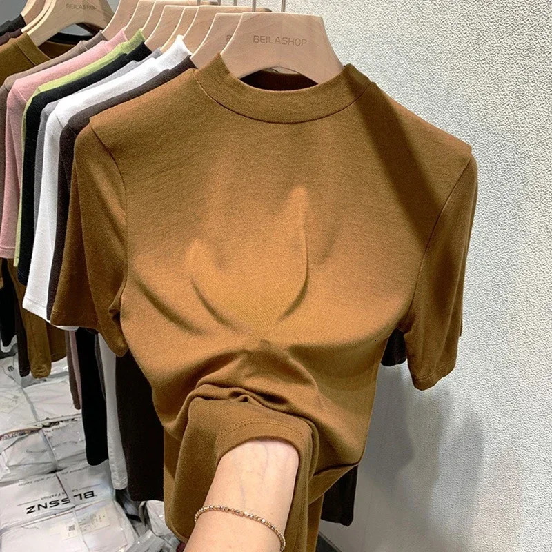 clear Spring Short Sleeve TShirt Women Solid Simple Casual Soft AllMatch Basic Tops Tees Summer Fashion 250514