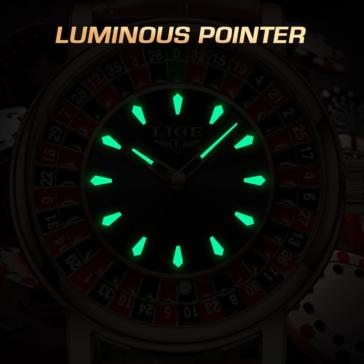 LIGE Fashion Brown Leather Men Watch Rotating Dial Las Vegas Roulette Desktop Theme Waterproof Luminous Clock Watches 250509