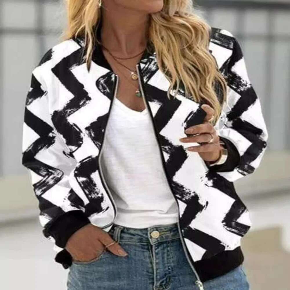 Black and White Stripe Pattern Zipper Jackets Women 3d Printed Bomber Sweatshirt Autumn Winter Street Jacket Long Sleeve Coat