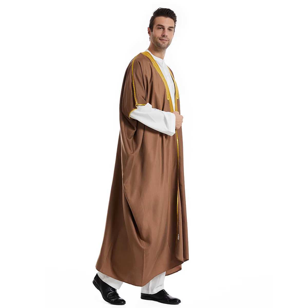 2025 Muslim Arab Men Thobe Thawb Caftan Eid Jubba Thobe Mens Cardigan Abaya Long Dress Ramadan Robe Saudi Arab Musulman Caftan Dubai X2505141