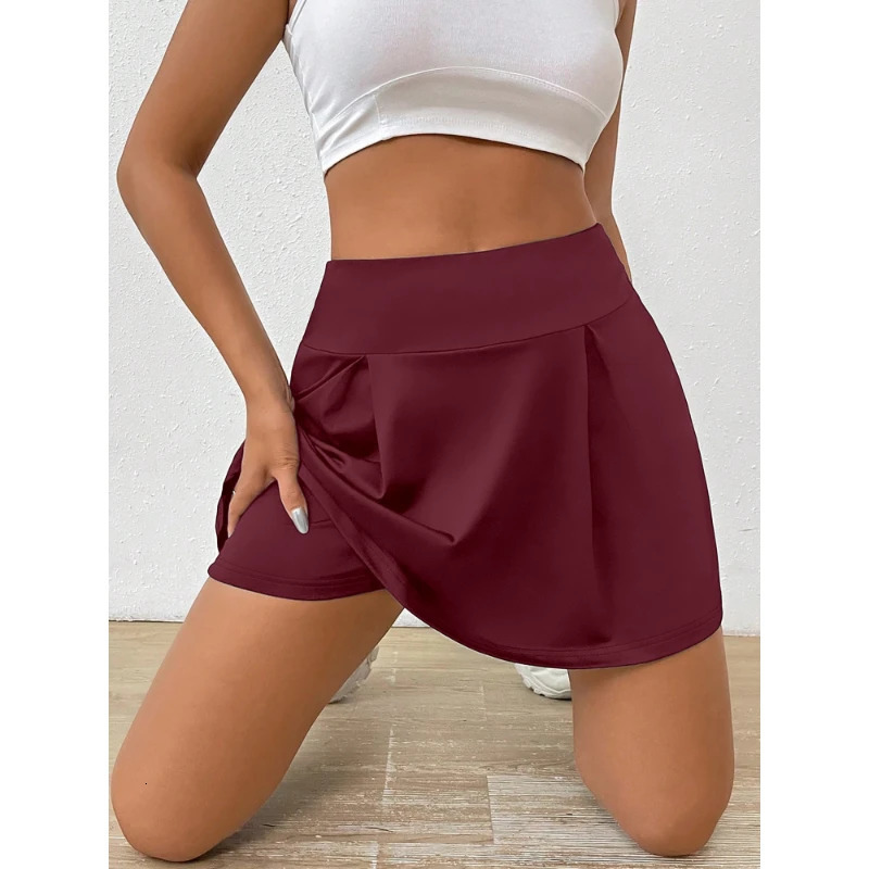 Summer Womens Dresses Casual Holiday Style High Waist Pleated Skirt Builtin Safety Shorts Sports Minimalist Solid Colour 250514