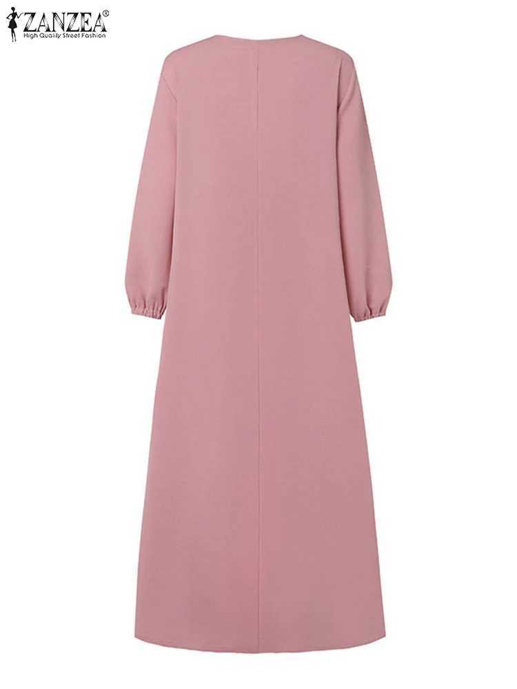 ZANZEA Muslim O Neck Long Dresses Buttons Casual Loose Long Slve Women 2024 A-line Vestidos Islamic Hijab Textured Abaya Robes X250514