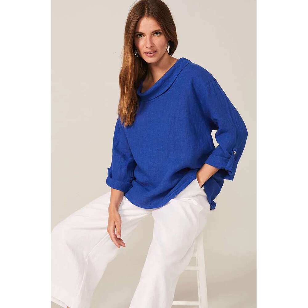 Women's Plus Size Cotton Line Shirt Asymmetric Hem Minimalist Solid Casual Vintage Long Sleeve Autumn Fashion Blouse Shirts
