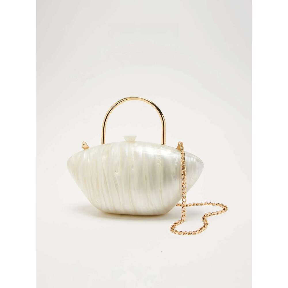 European And American High-End Fashion High-Quality Texture Shell-Like Shell Force Hand-Held Evening Bag Marble-Like Acrylic