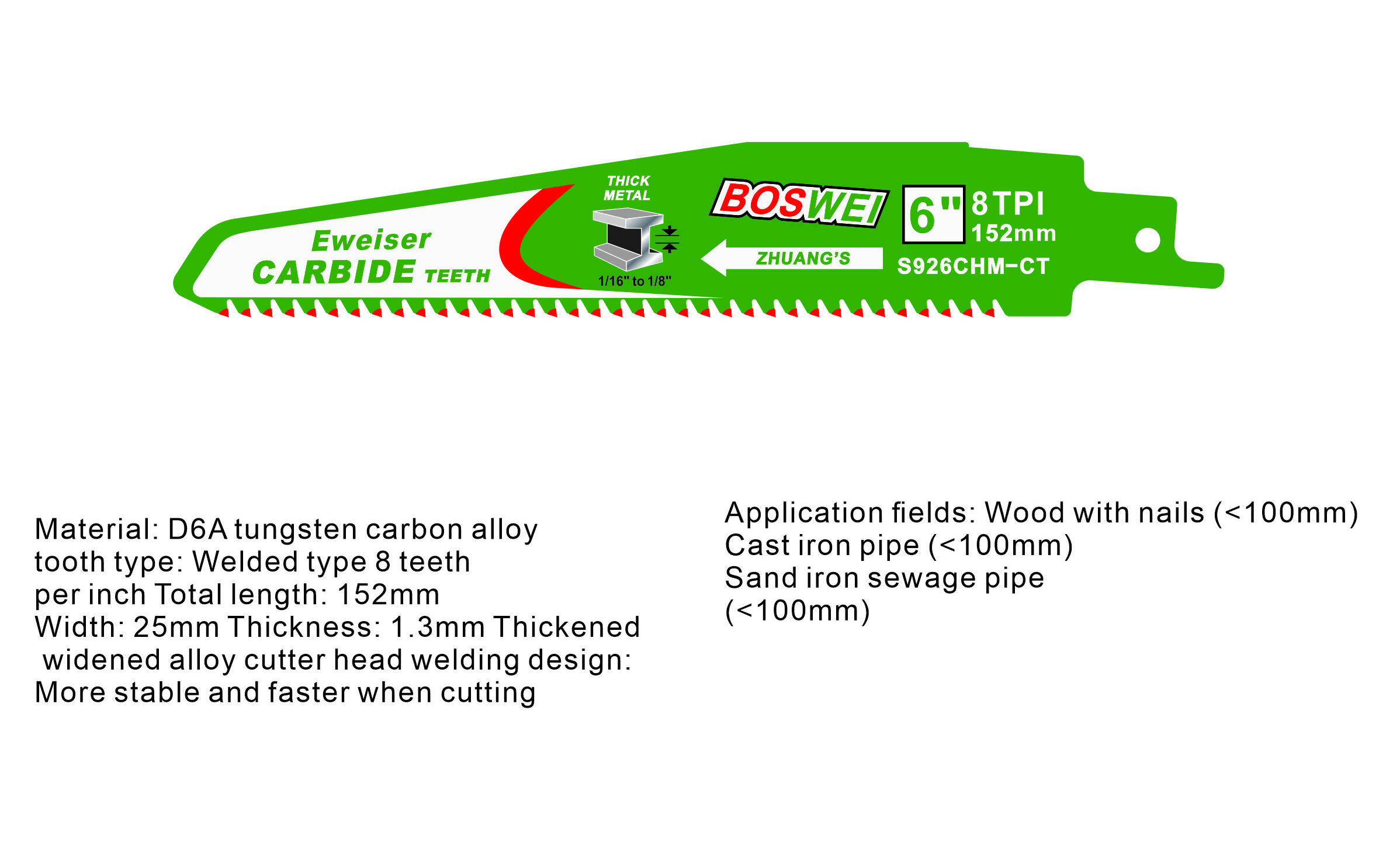 Tungsten carbon alloy saw blade is suitable for cutting nailed wood, cast iron, sand iron sewage pipes Five in one