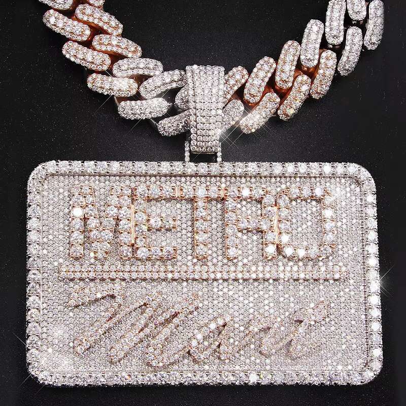 Factory Custom Moissanite Name Pendant Men Iced Out Jewelry VVS Moissanite Diamonds Moissanite Chain Custom Hip Hop Pendant