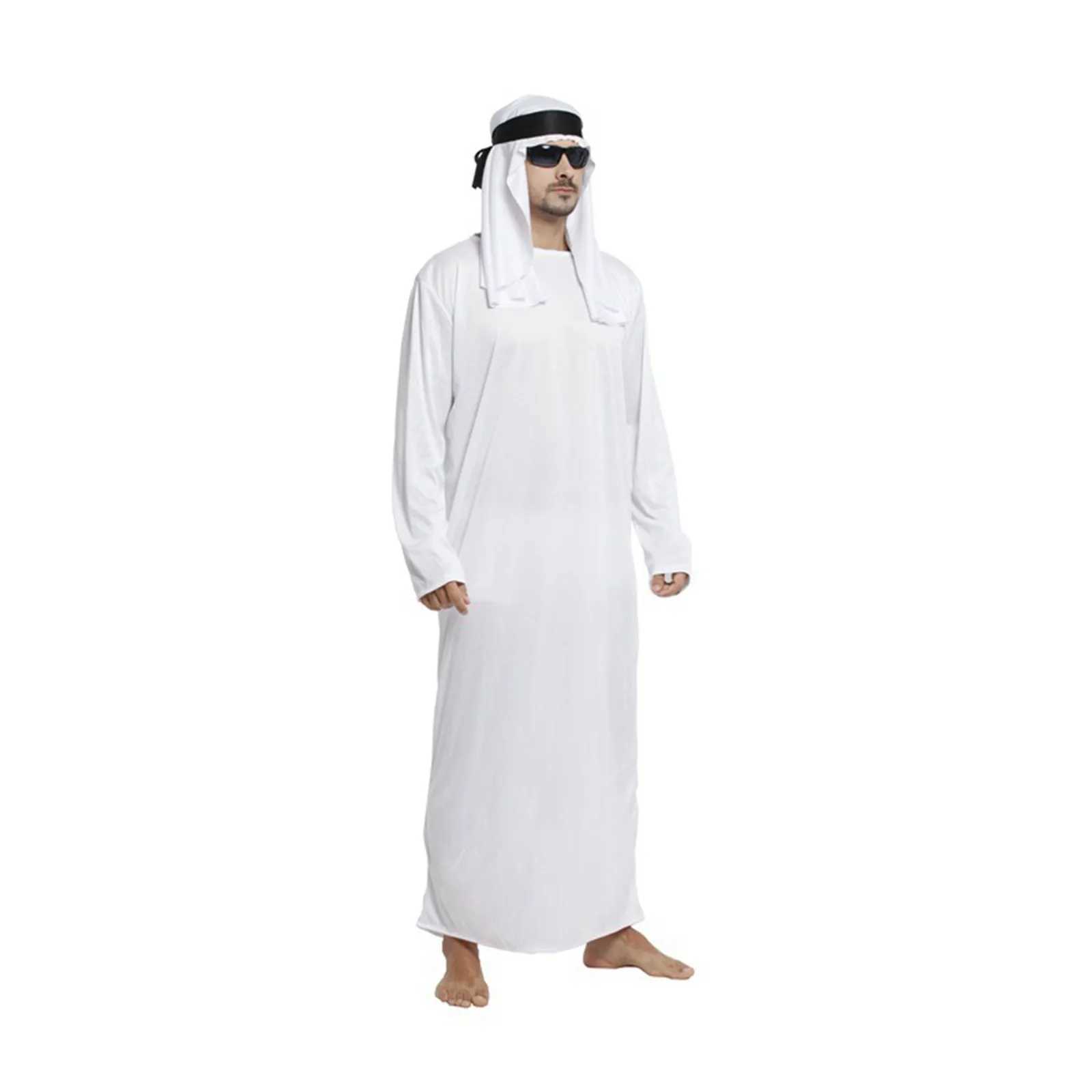 2025 Male Outfits Arab Uae Robe For Men Long Sleeves Arab Muslim Middle East Crew Neck Dubai Thobe Long Abaya With Headband Strap X2505141