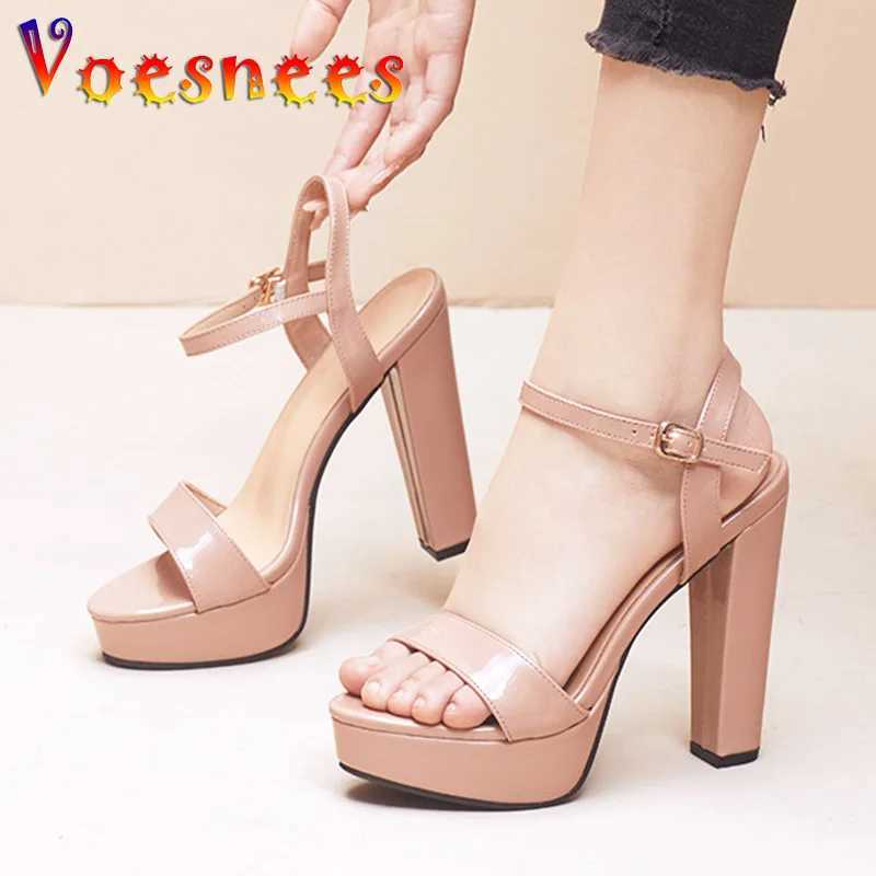 Brand Women Shoes Chunky Heel 12CM Summer Sandals Waterproof Platform Simplicity Career High Heels Plus Size Ankle Buckle Strap W250514