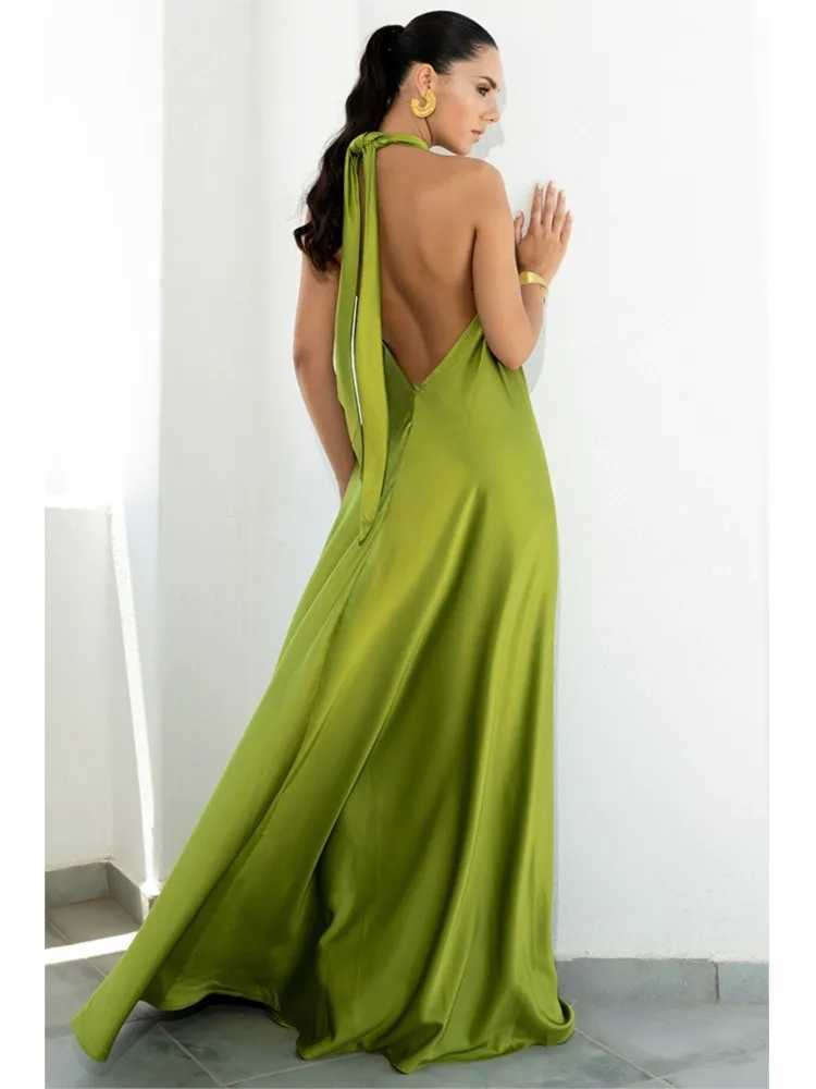 Party Dresses For Women Loose Halter Neck Leace-up Backless Sexy Satin Evening Dress A-line Summer New Fashion Elegant VacationXJ250514