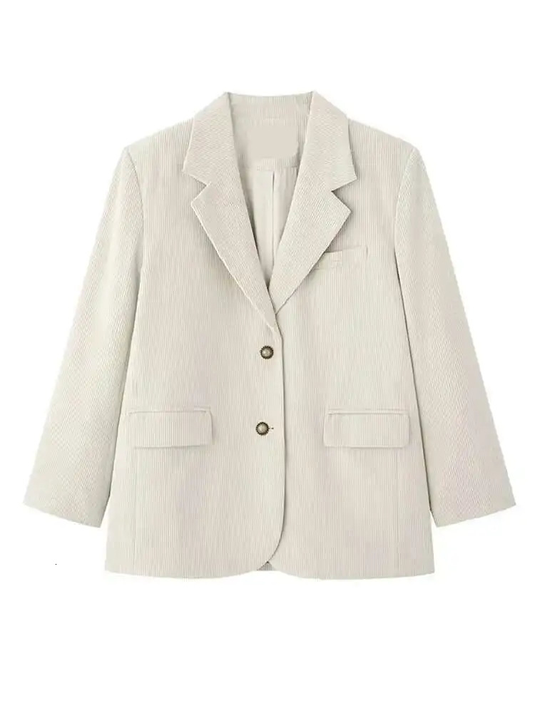 LANMREM Vintage Corduroy Womens Blazer Notched Collar Single Breasted Solid Color Loose Coat Fashion 2025 Spring 2AA4910 250513