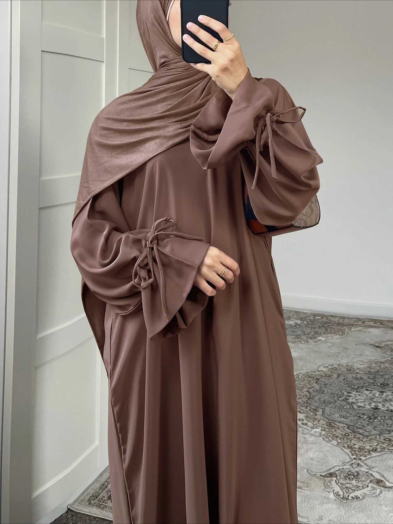 Eid Muslim Dress for Women Abaya Bow Jalabiya Ramadan Lace Up Vestidos Largos Islam Arab Long Robe Morocco Dubai Kaftan 2025 X250514