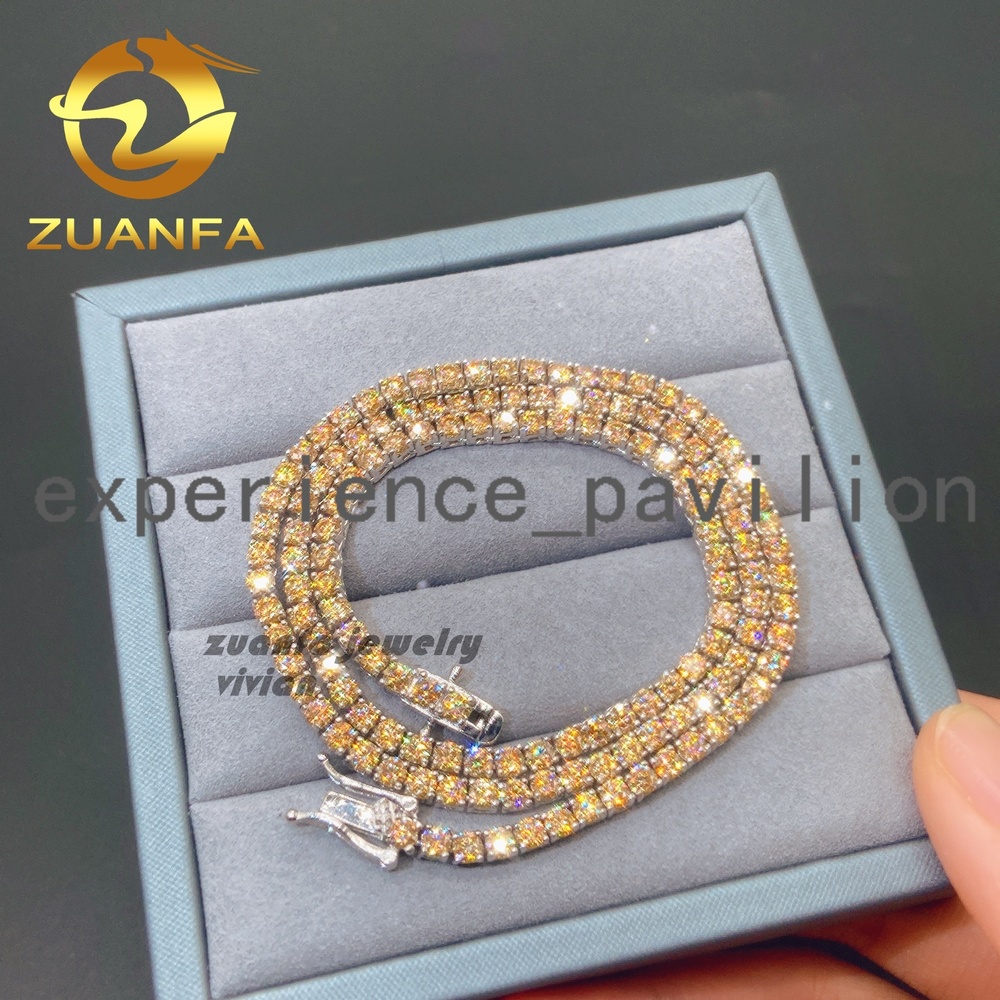 Fine Jewelry 18k Gold Plated 925 Sterling Silver Luxury Diamond Yellow Moissanite Tennis Chain