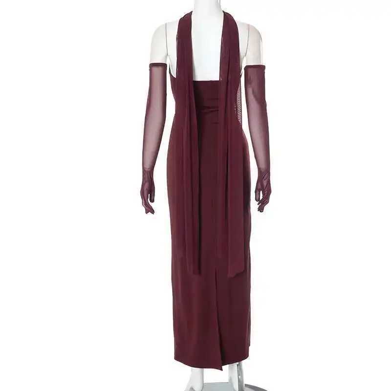 April Gloves Backless Sexy Dress Women Elegant Bodycon Nightclub Party Dress Halter Ribbon Midi Long Summer Dress VestidosXJ250514