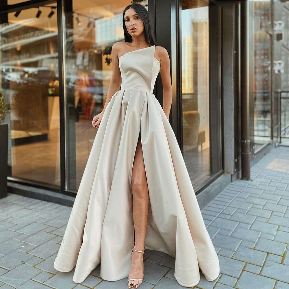 2025 Spring/Summer New Women's Single Shoulder strapless Sexy Split Large Swing Dress for Women
