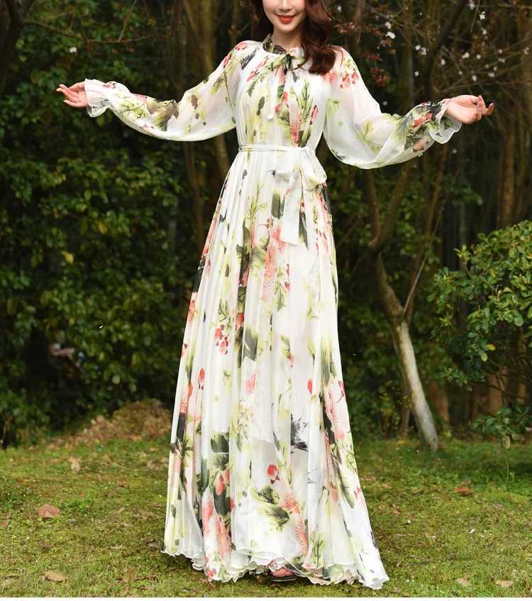 Floral Printed Maxi Dress Womens Sundress 2023 Abaya Dubai Hijab Chiffon Muslim Dresses New African Turkey Islam Kaftan Robe X250514