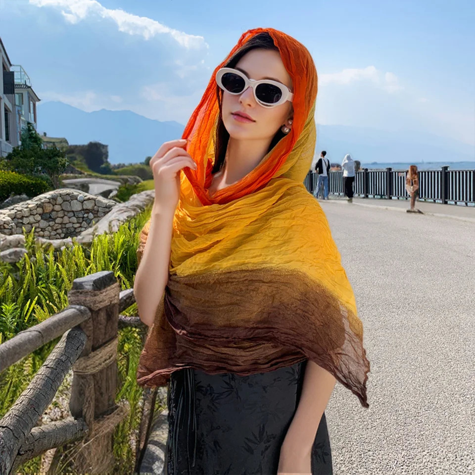 Womens gradient color linen scarf for travel fashionable versatile casual windproof sand proof headscarf womens shawl 250514