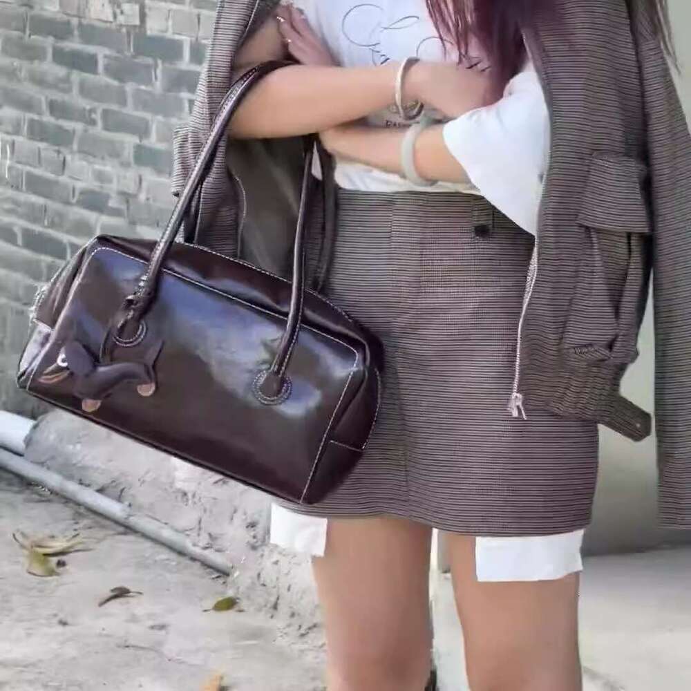 Margesherwood Korean Edition New Fashionable Casual Leather Boston Handbag Underarm Shoulder Bag