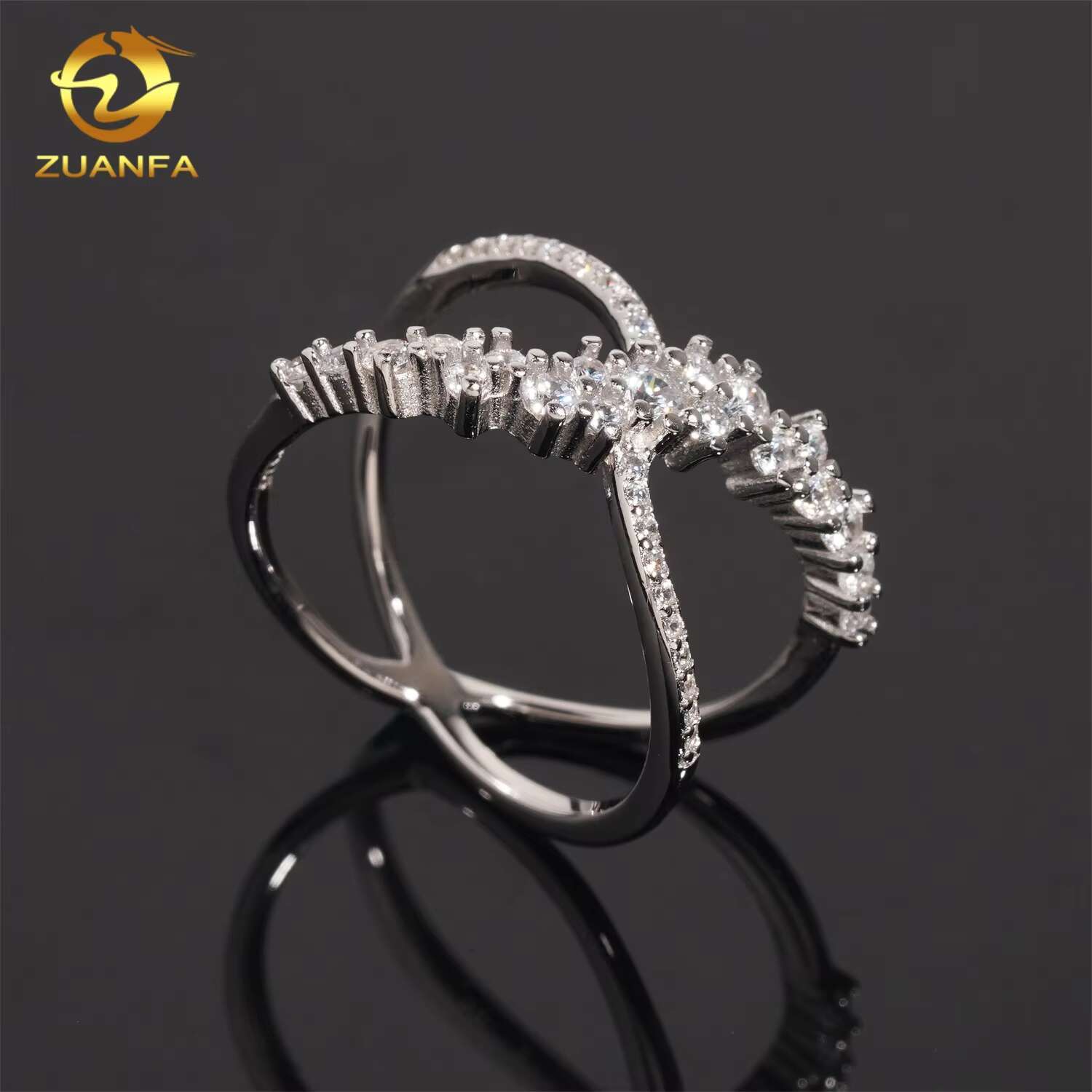 Geometric Style 925 Silver Moissanite Diamond Rings Fully Iced Out Ring Moissanite Ring