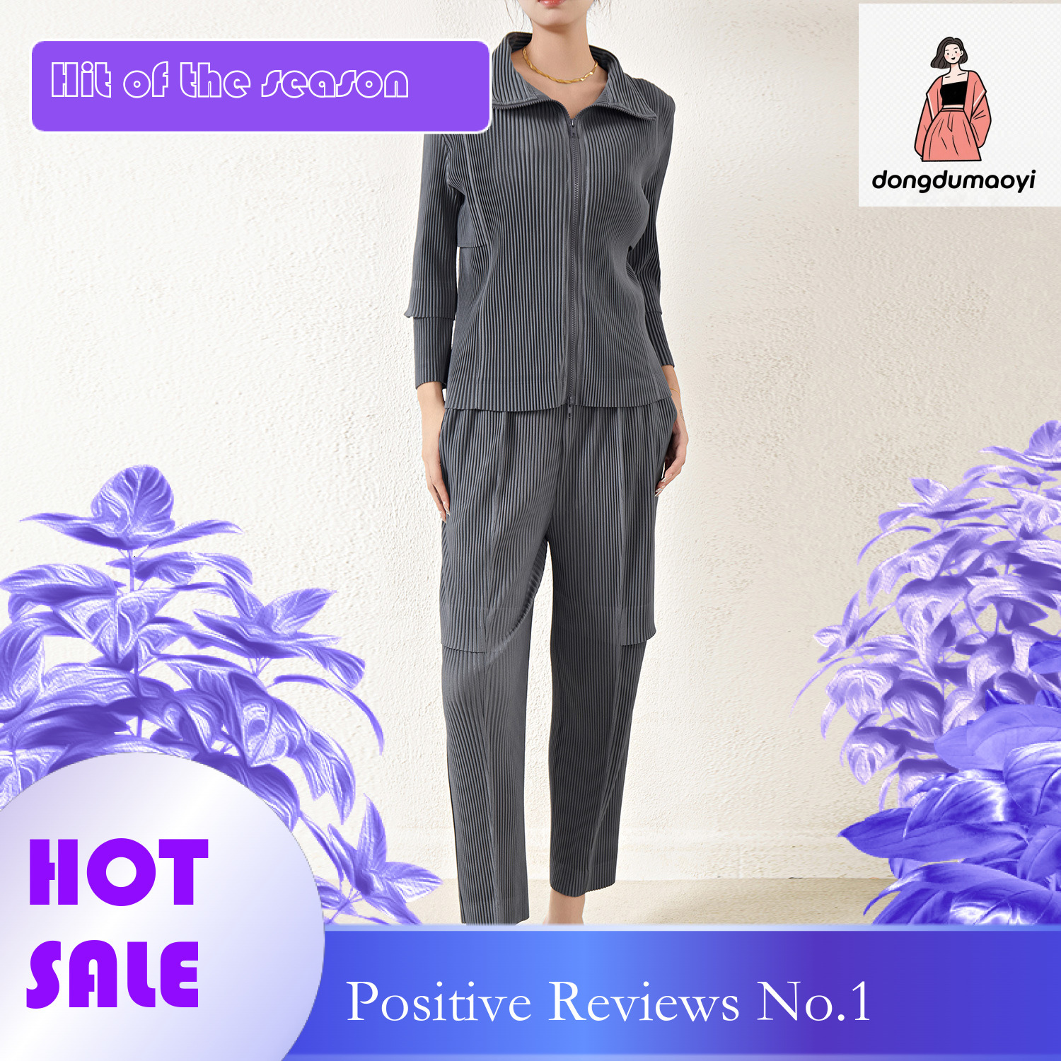 dongdumaoyi OEM small order autumn and winter thick fashion casual shirt short jacket straight leg pants pleated two-piece set