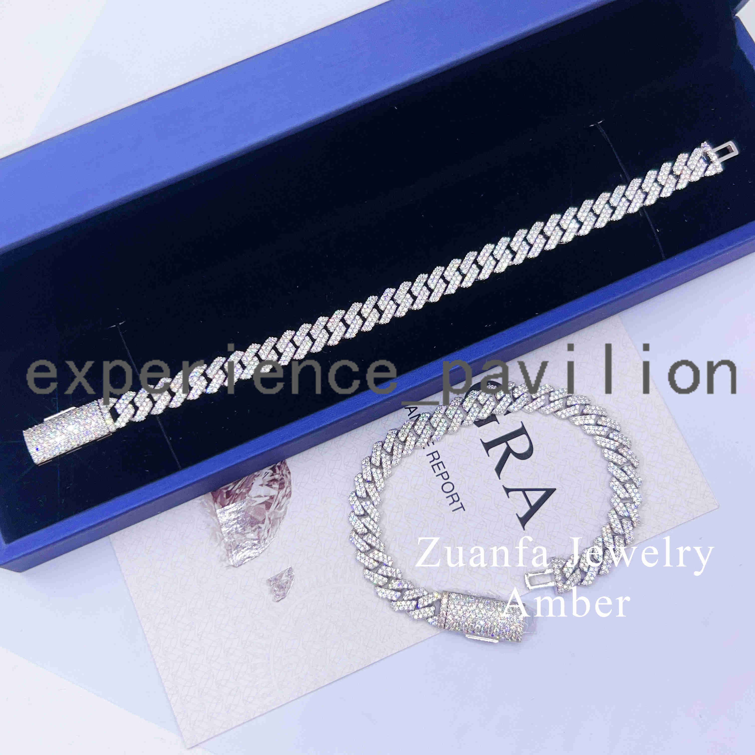Pass Diamond Tester 8MM 2 Rows Hip Hop Iced Out Jewelry 925 Sterling Silver D-Vvs1 Diamond Moissanite Cuban Link Bracelet