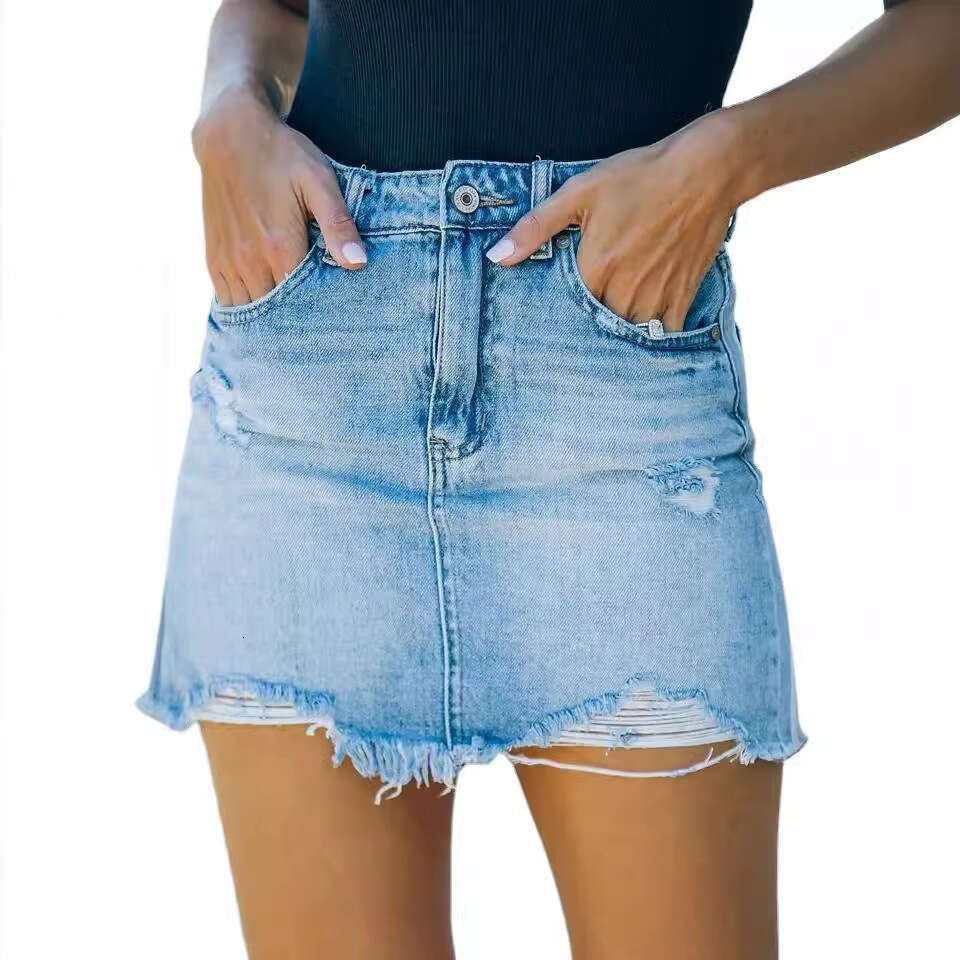 Goth Dress Party Dresses for Women Designer Dress Vestidos June 2025 Summer Netizens Same High Waist Perforated Half with Washed Raw Edge Denim Wrap H
