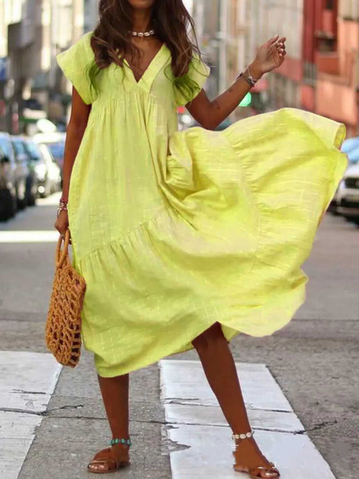 Irregular Womens Long Dress Loose Casual V-neck Pink Dresses Female Spring Fashion Loose Beach Clothes LadyXJ250514