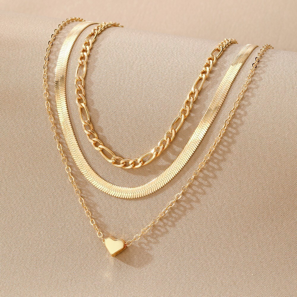 Jewelry Three layer Flat Snake Love Stacked Women's Fashion Set Clavicle Chain Necklace