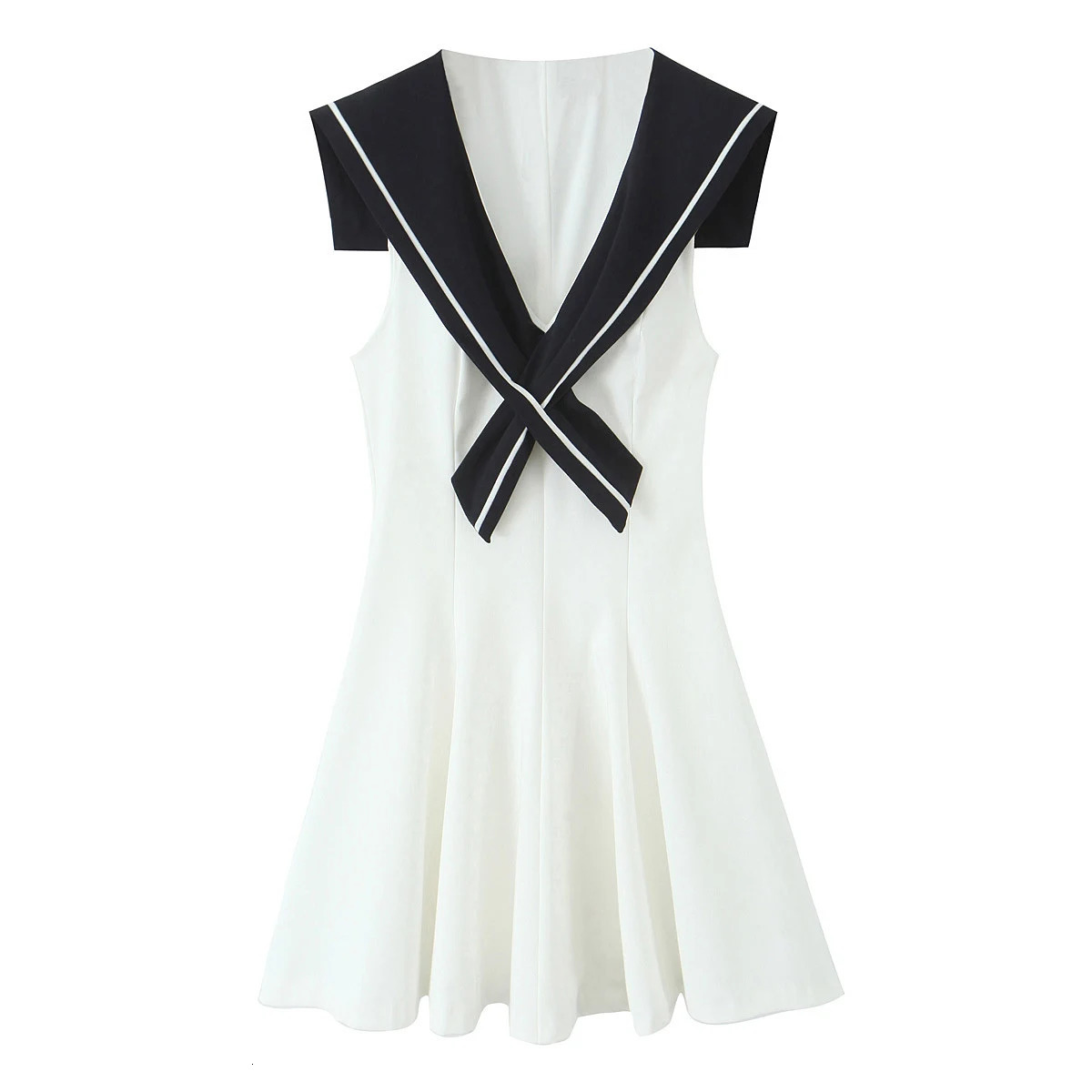 Spring Womens Clothing European And American Style Fashionable Navy Vneck Sleeveless Short Dress 250514