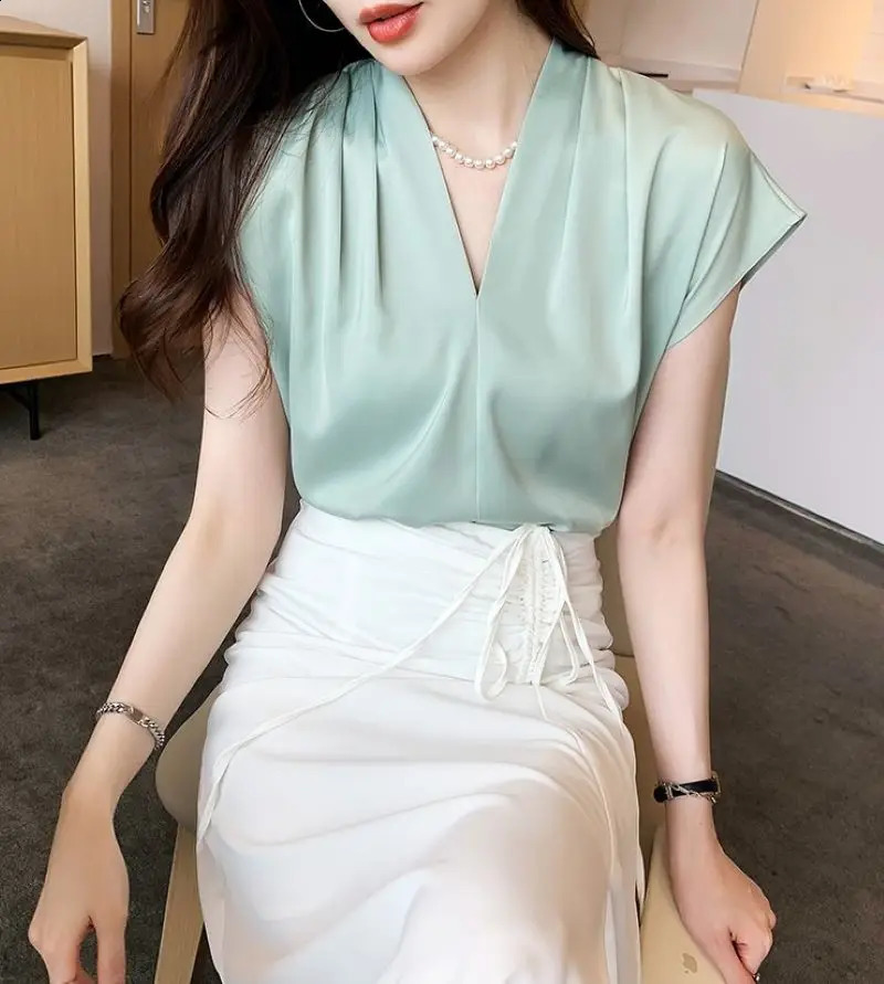 Chiffon Blouse For Ladies Summer Short-sleeved Pullover Korean Fashion Office Lady Cltoehs Tops Elegant Female Shirts 250513